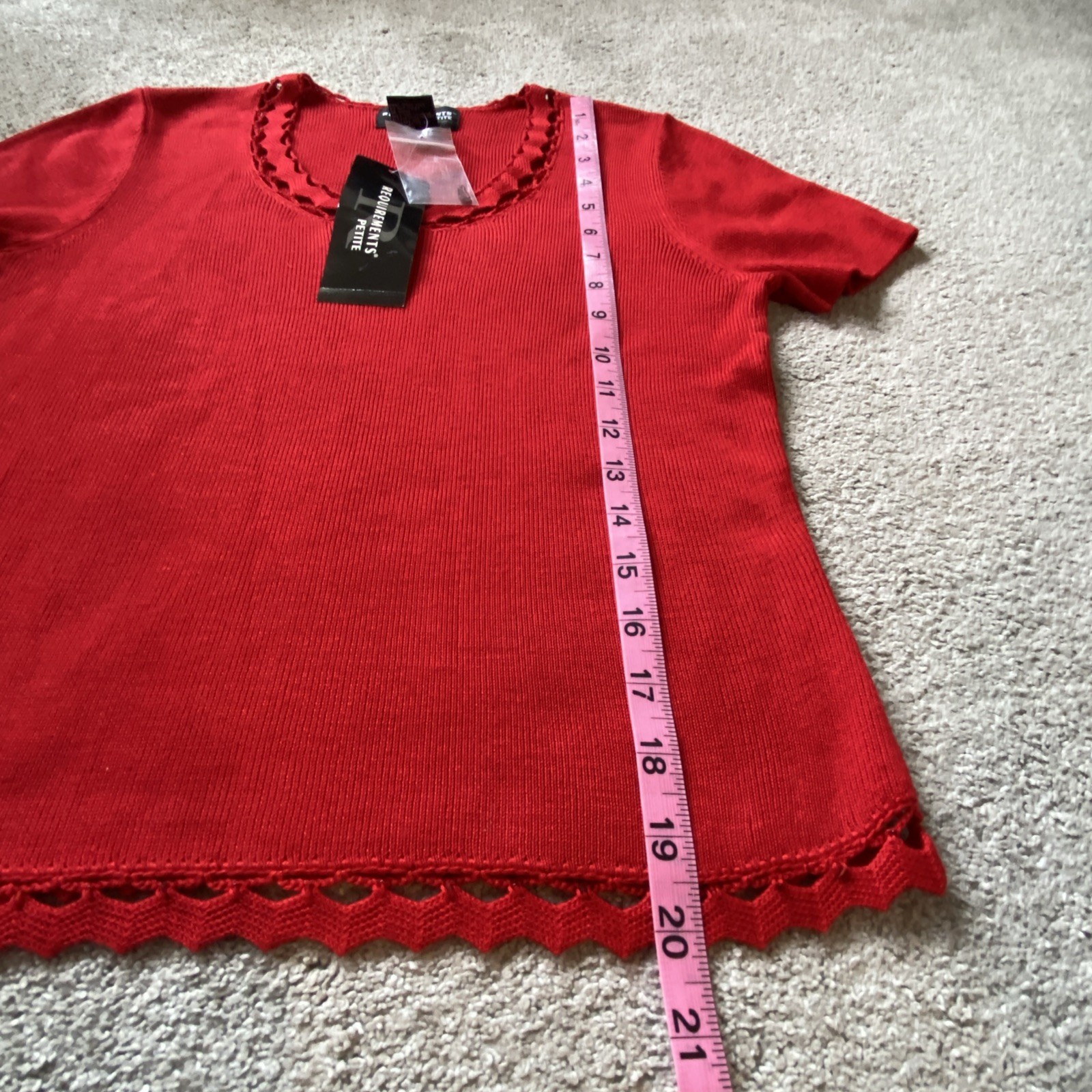 Requirements Women Shirt PS Petite Chili Red Short Sleeve Fantasia Holiday NWT