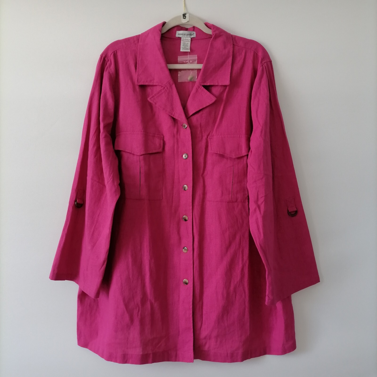 Jessica London Women’s Pink Roll Tab Long Sleeves Notch Lapel Shirt Top Size 20