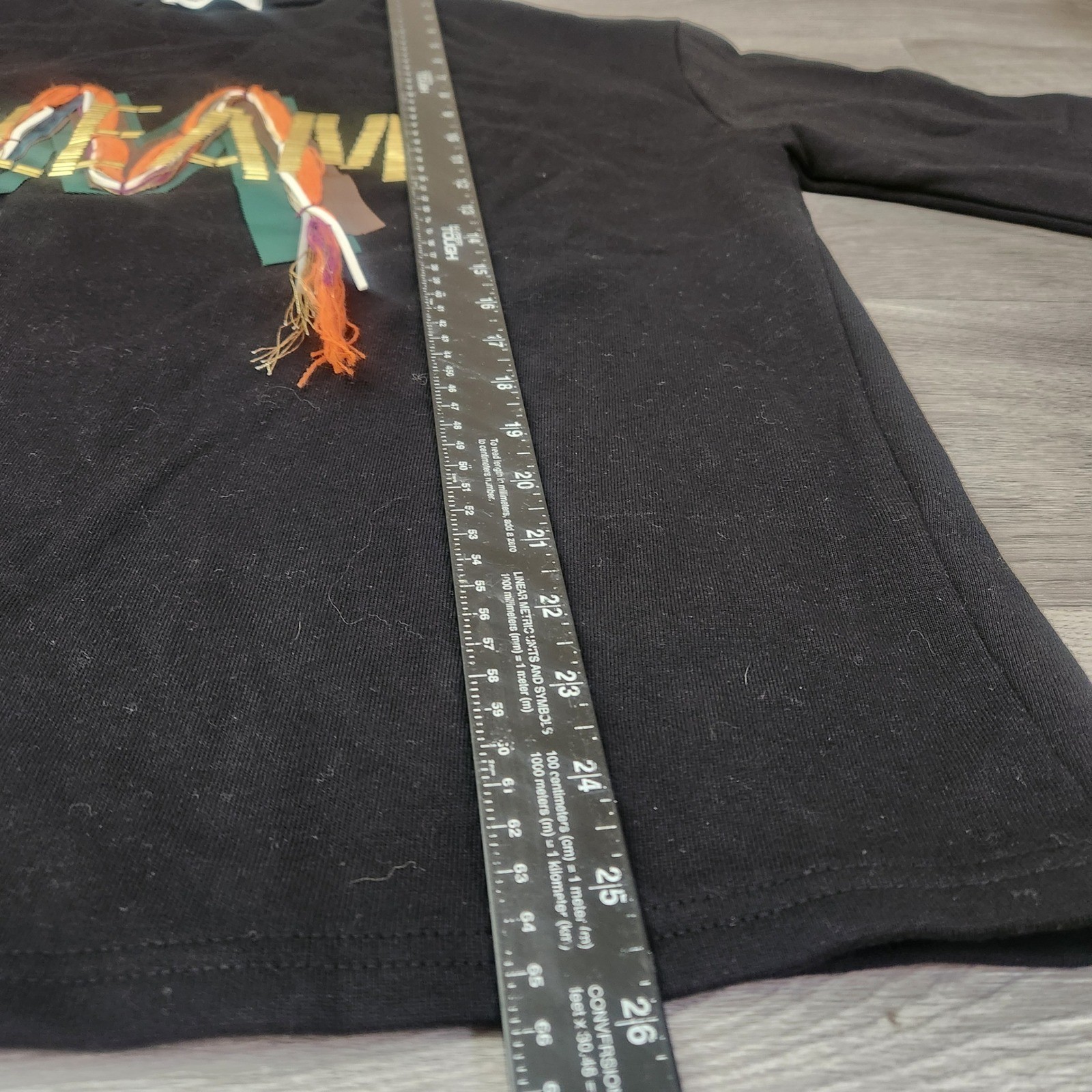Sugarlips Black Top Size L Gold GLEAM Beaded Spell Graphic Fringed Ribbon Artsy