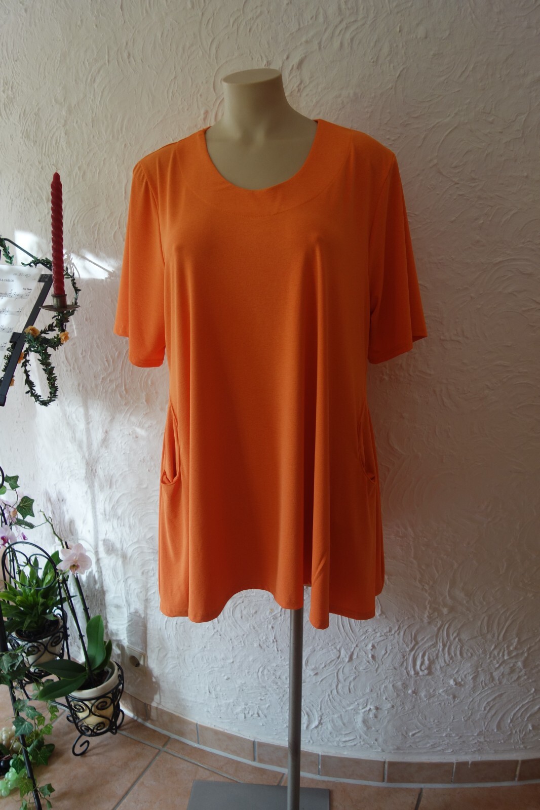MAGNA Zip Tunic 56 58 NEW Orange MEGA A-Shape Stretch Mega Pockets LAGENLOOK