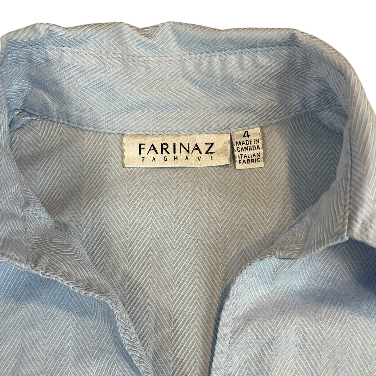 Farinaz Taghavi Blue Ruched Front Button Tie Blouse Women’s Size 4 Quiet Luxury