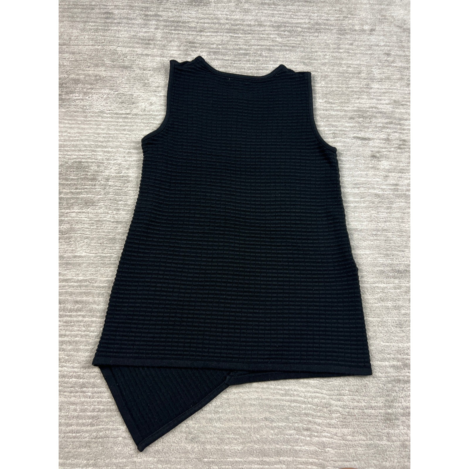 Cato Knit Top Womens Medium Black Asymmetrical Hem Ribbed Sleeveless Crew Neck