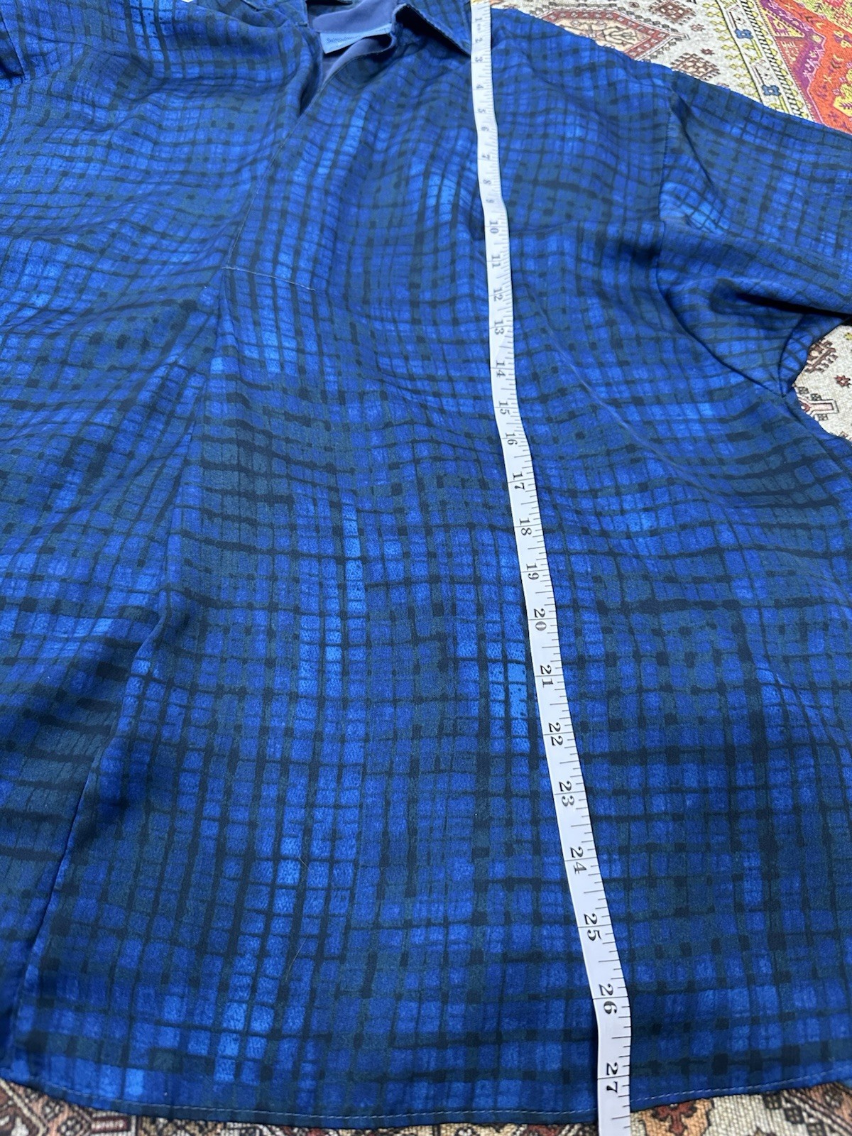 Simply Vera Vera Wang Blue/Black Sheer Chiffon Geometric Collared Blouse L