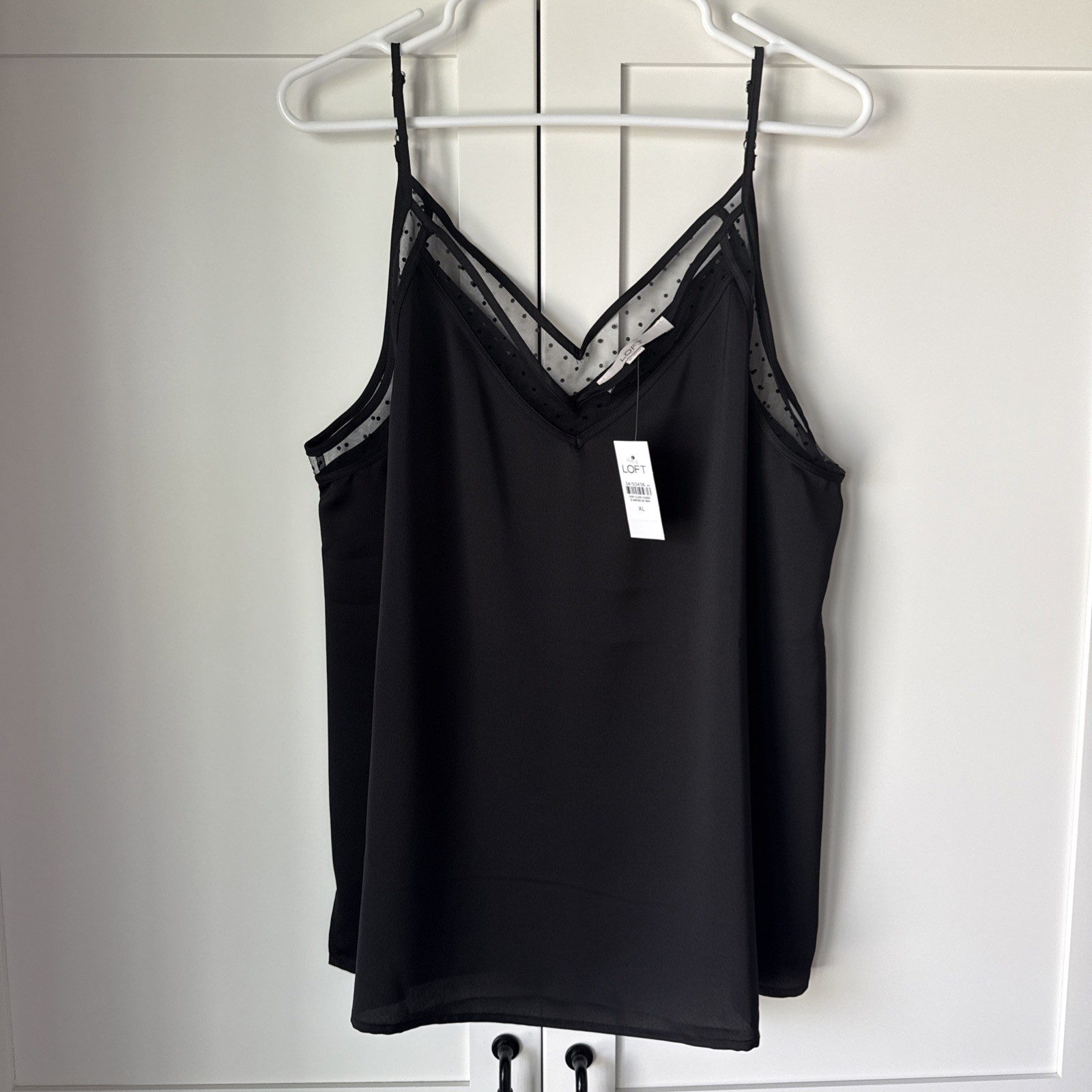 LOFT – Spaghetti Strap Women’s Blouse – NWT – XL – Black Lace And Polka Dots