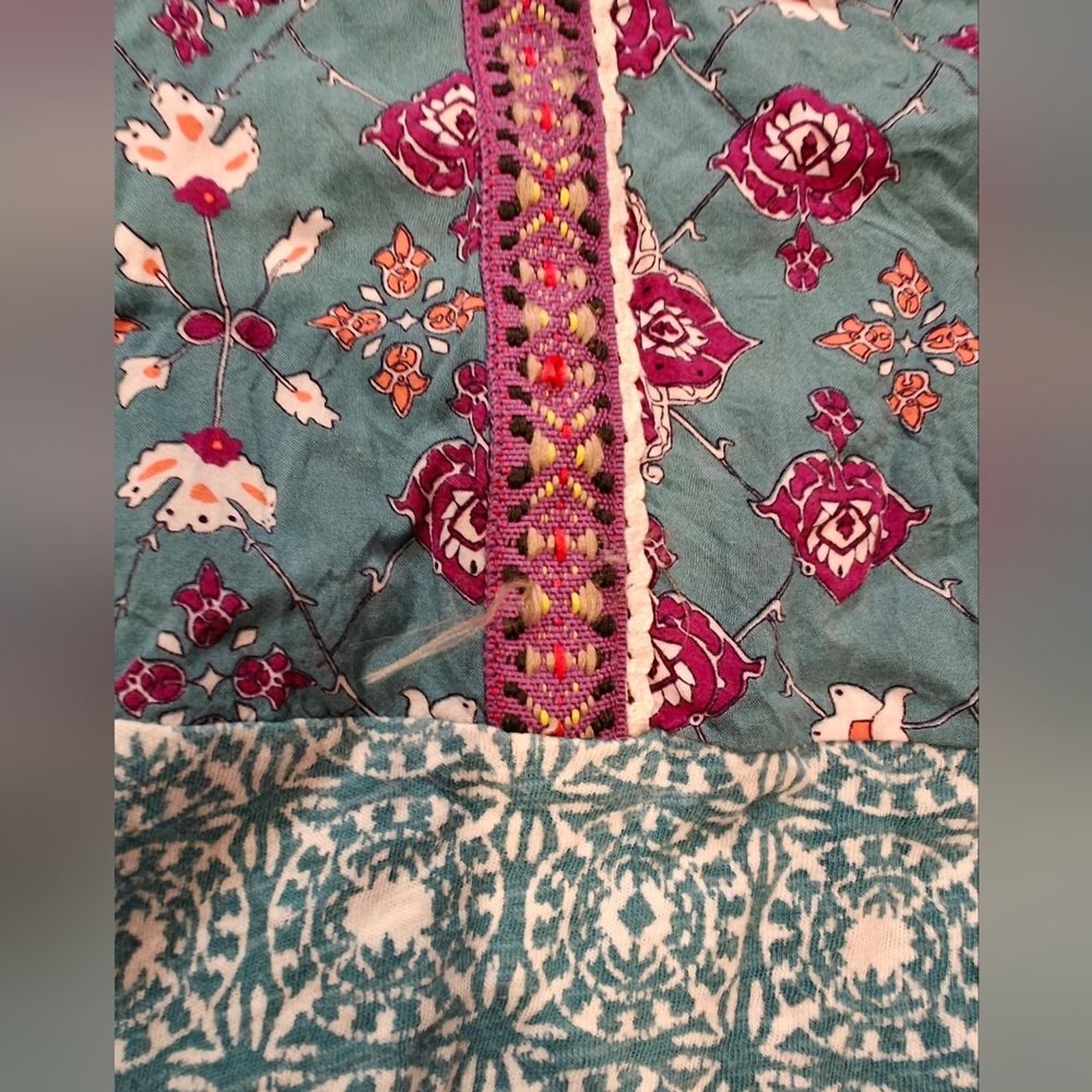 Anthropologie AKEMI + KIN Teal Inkatha Mixed Print Top Shirt Blouse