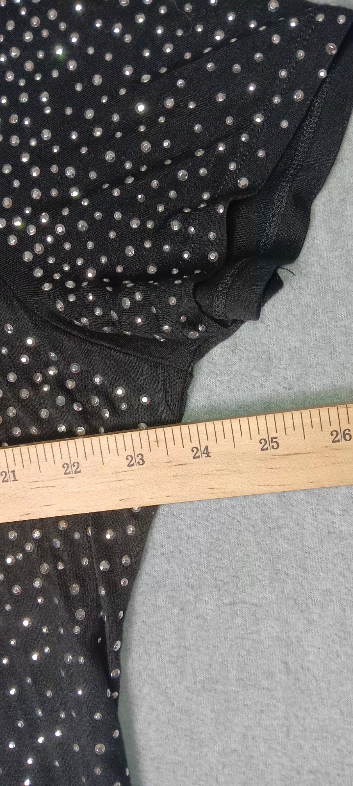 Calvin Klein Rhinestone Studded Short Sleeve Blouse 1X Black Silver Glam Party