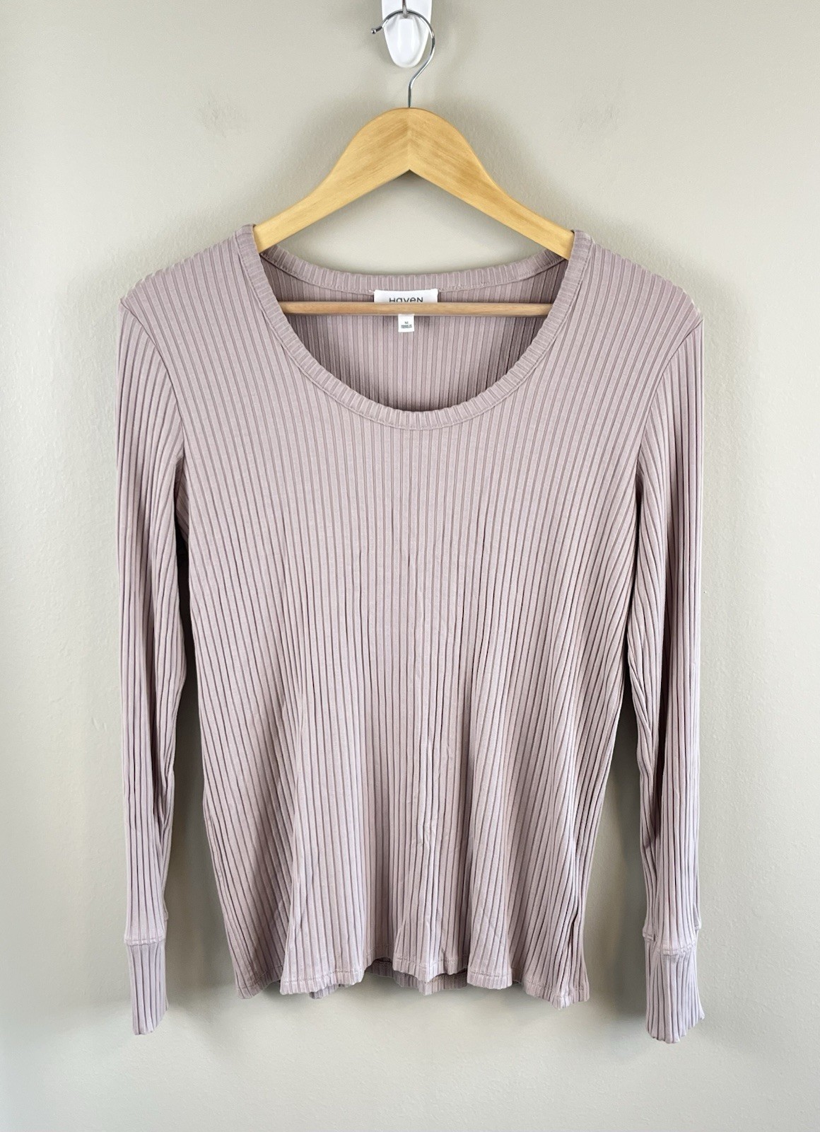 Haven Well Within Women’s Top Sz M Ribbed Beige Long Sleeve Tencel