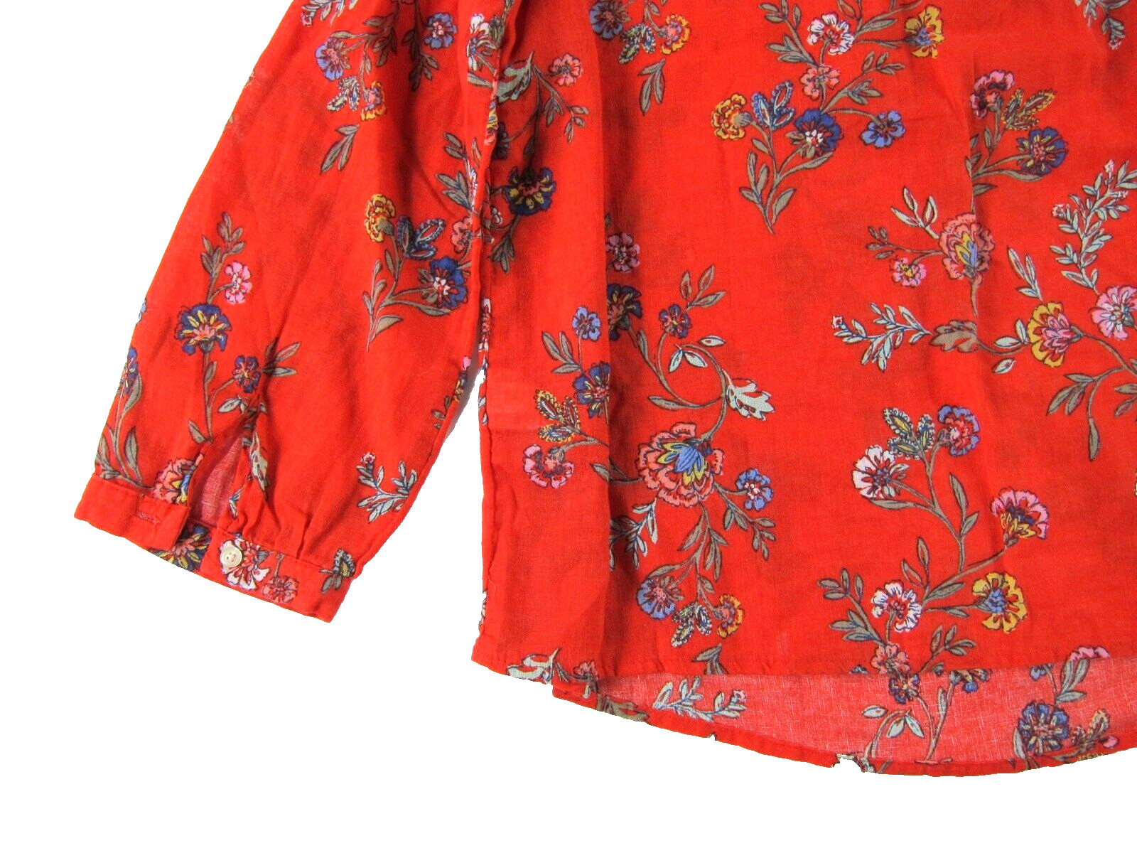 Old Navy Linen Red Blue Green Yellow Floral V-Neck Long Sleeve Tunic Shirt L
