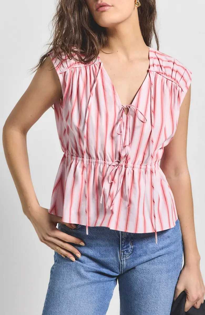 NEW $295 Derek Lam 10 Crosby Caroline Double Tie Cotton Blouse TOP sz M
