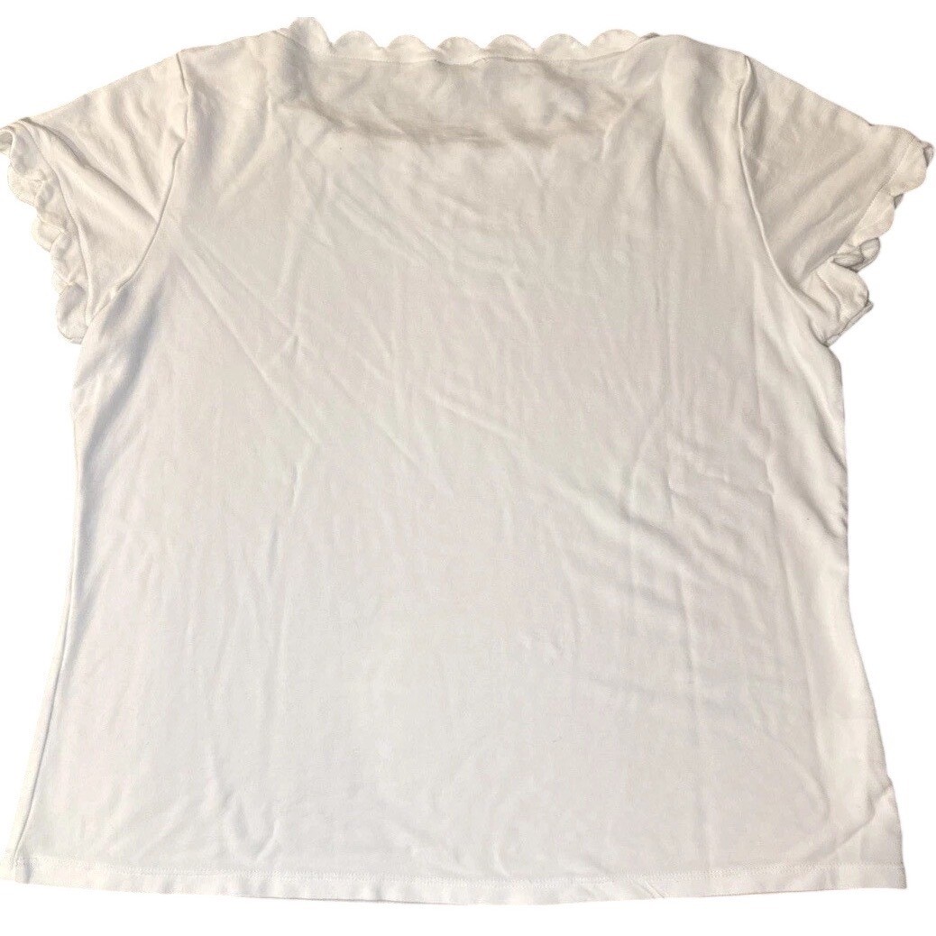 Ann Taylor Factory Scalloped Top Women XL White Short Sleeve Aesthetic Classic