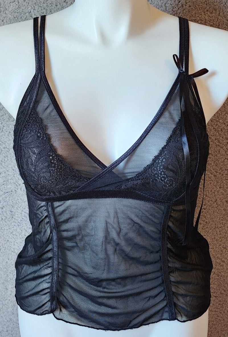 Inspire Psyche Terry Women’s Sleeveless Camisole Tank Top Mesh Lace Black Sz XL