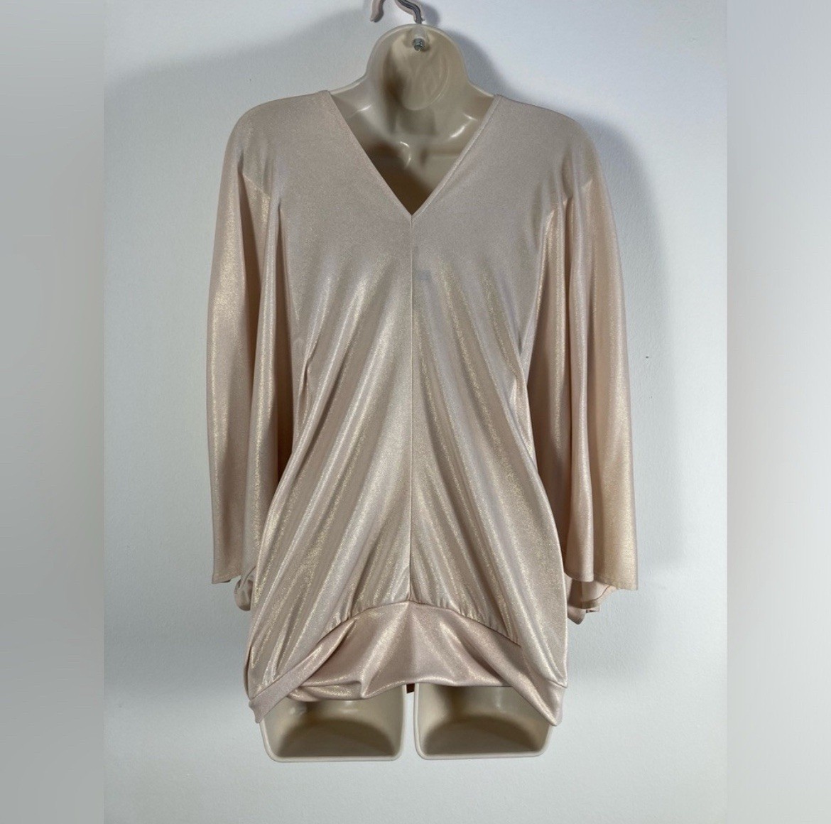 Julian Chang Tunic Top XL Champagne Gold Shimmer Tasseled Tie Cocktail Old Money