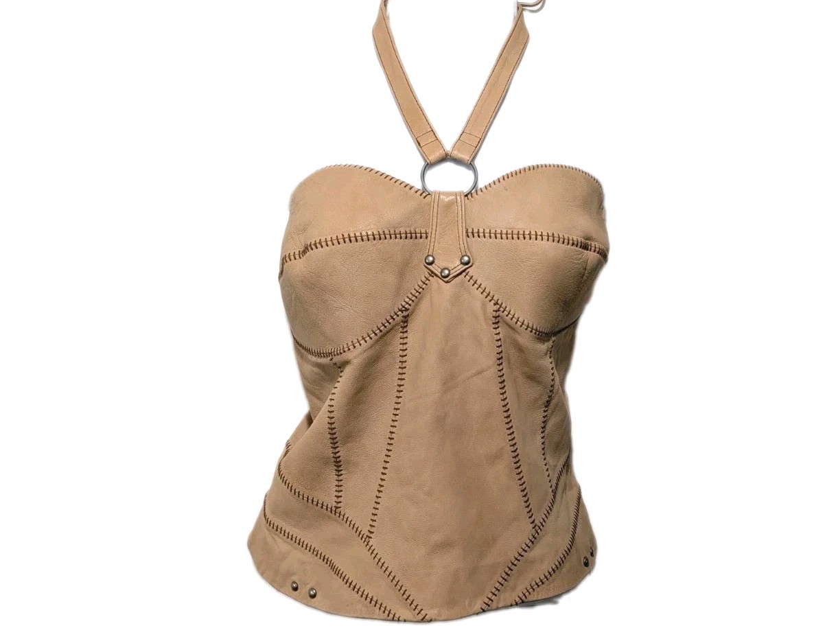 Harley Davidson Leather Halter Corset Laced Top Shirt Womens Large 14 Motorcycle