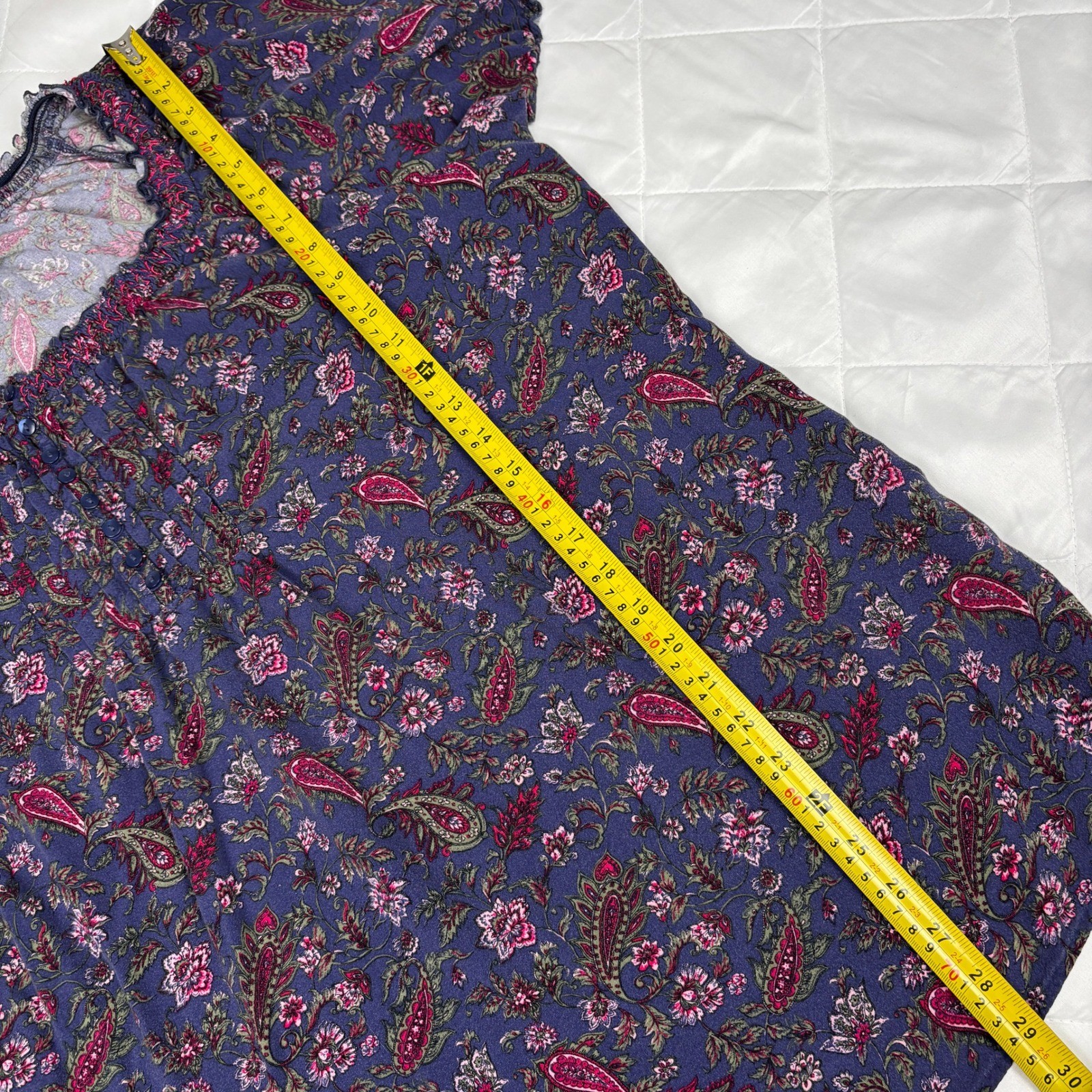 Faded Glory 2X Paisley Floral Peasant Top Peri Night Blue Boho Cottagecore Rayon