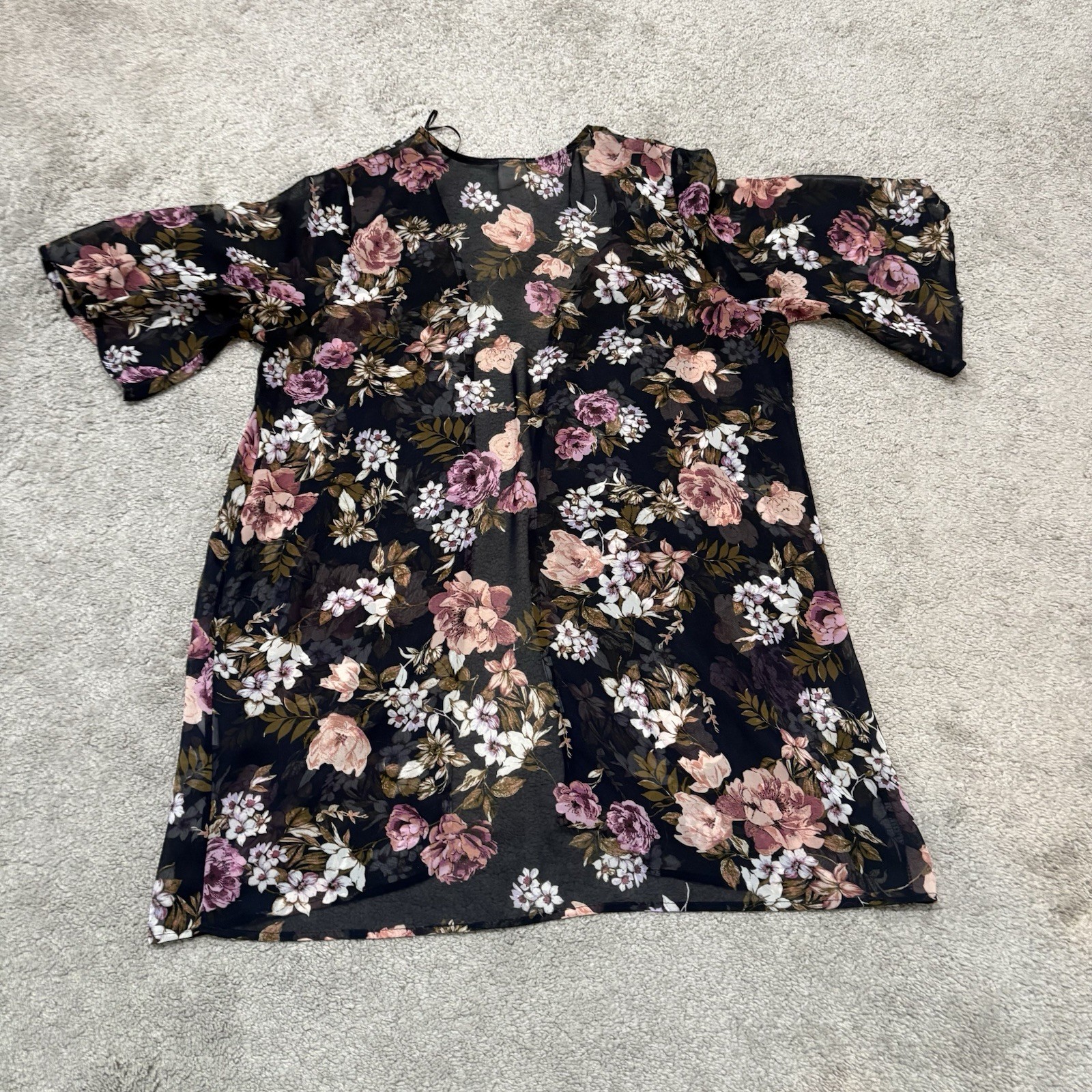 Dark Floral Sheer Open Front Kimono Cover Up Kaileigh Size S