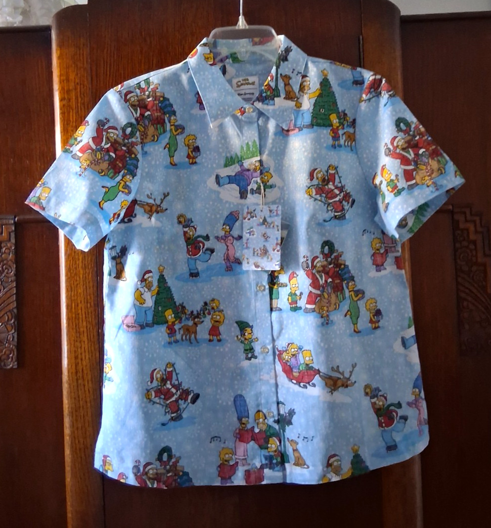 Reyn Spooner Women’s “SIMPSONS GREETINGS” FBF Light Blue Shirt Sizes