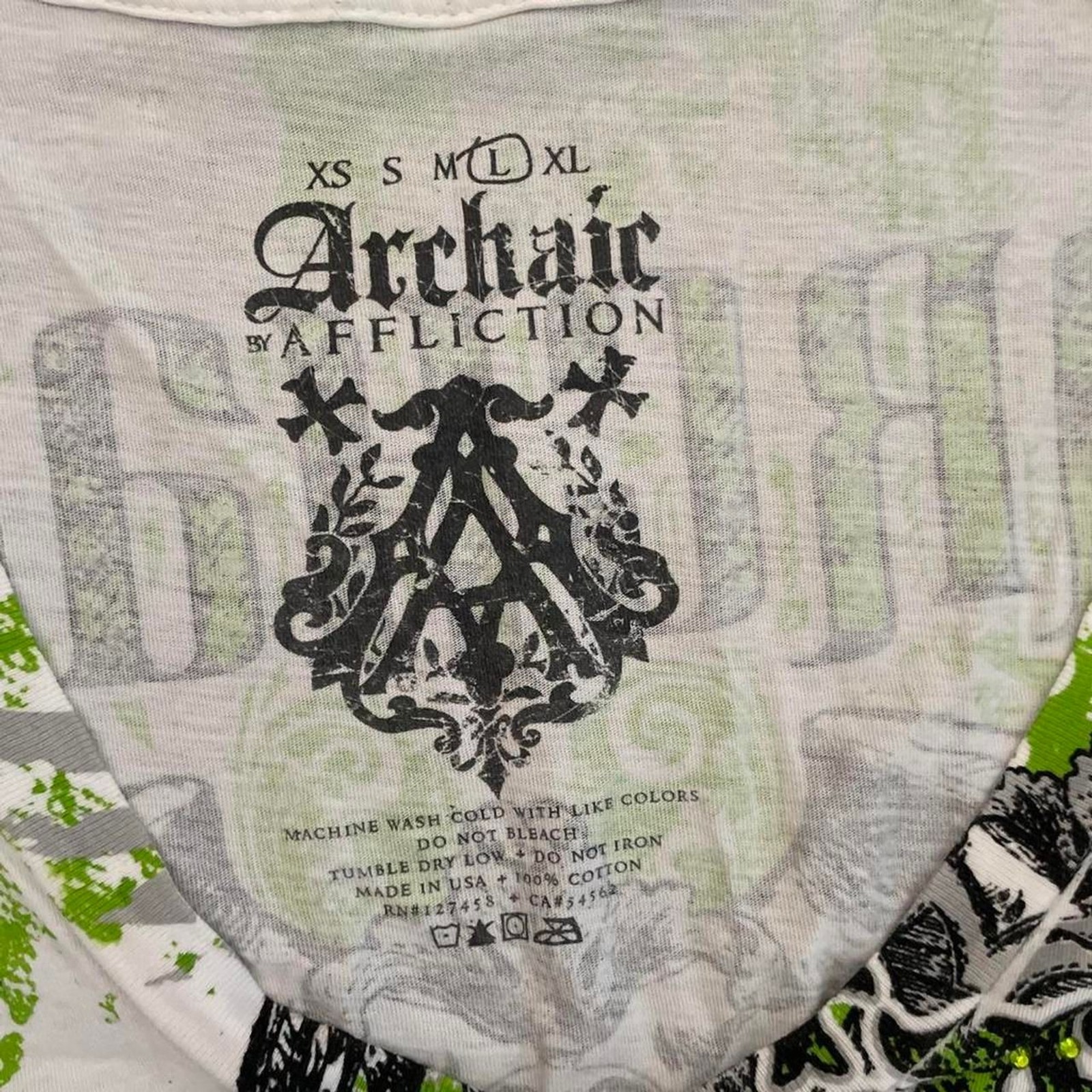 Archaic by Affliction Rhinestone Graphic Cross & Wings T-Shirt Women’s Large Y2K