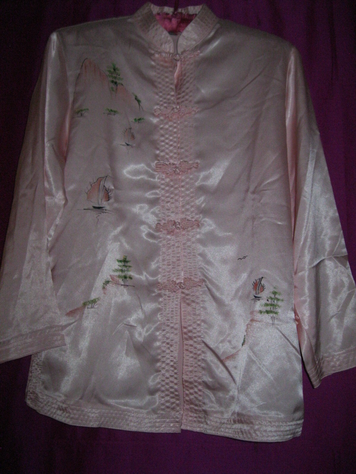VIETNAM, PINK ASIAN STYLE BLOUSE NEW,W/ FROG FASTENERS , L/S.SZ. XS/S.
