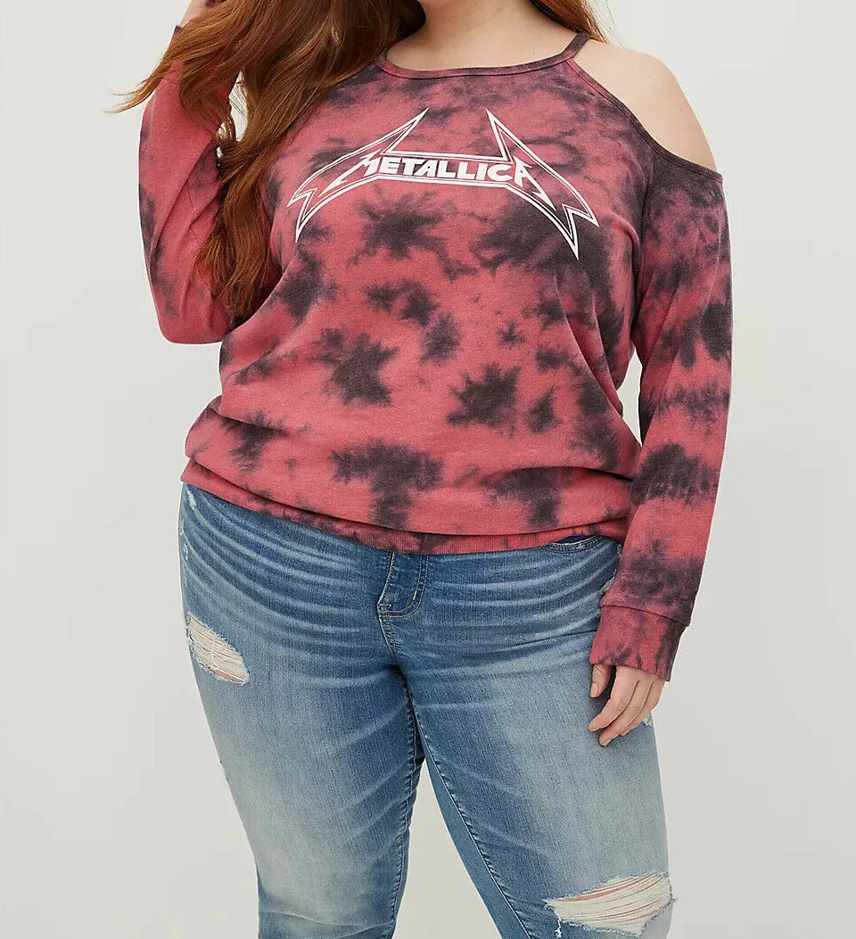 Torrid Cold Shoulder Sweatshirt Terry Metallica Red Wash Sz 2 2X 18 20 #A46292