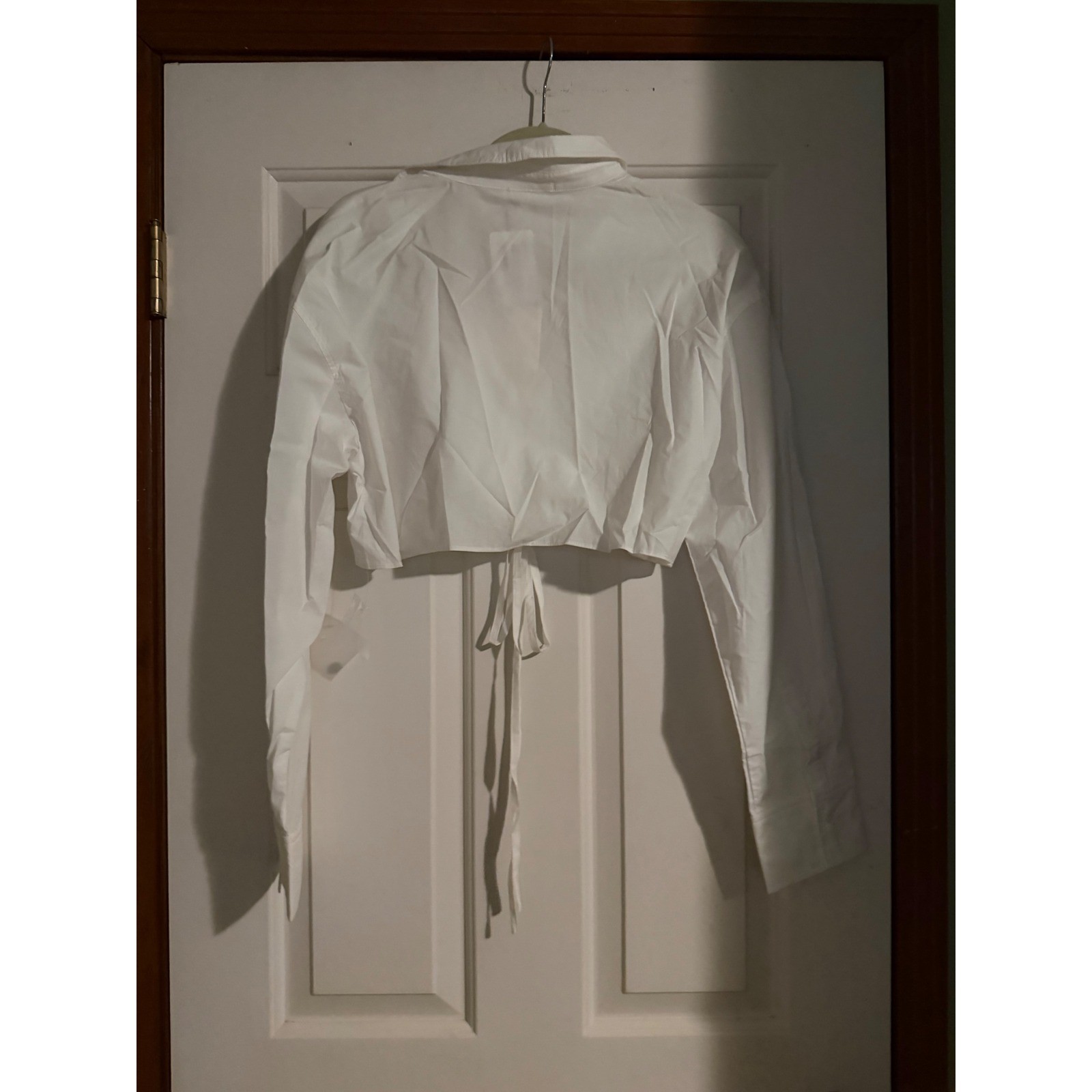 Mimosa White Cropped Tie Front Button Down Shirt Long Sleeve Size Large NWT