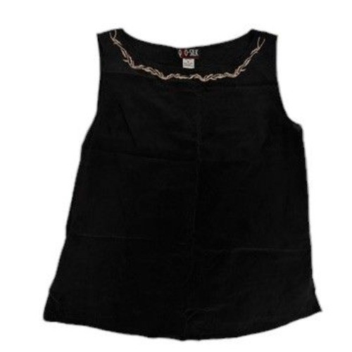 QUO Silk 100 Silk Georgette Top Baby Doll Black Embroidered Sleeveless