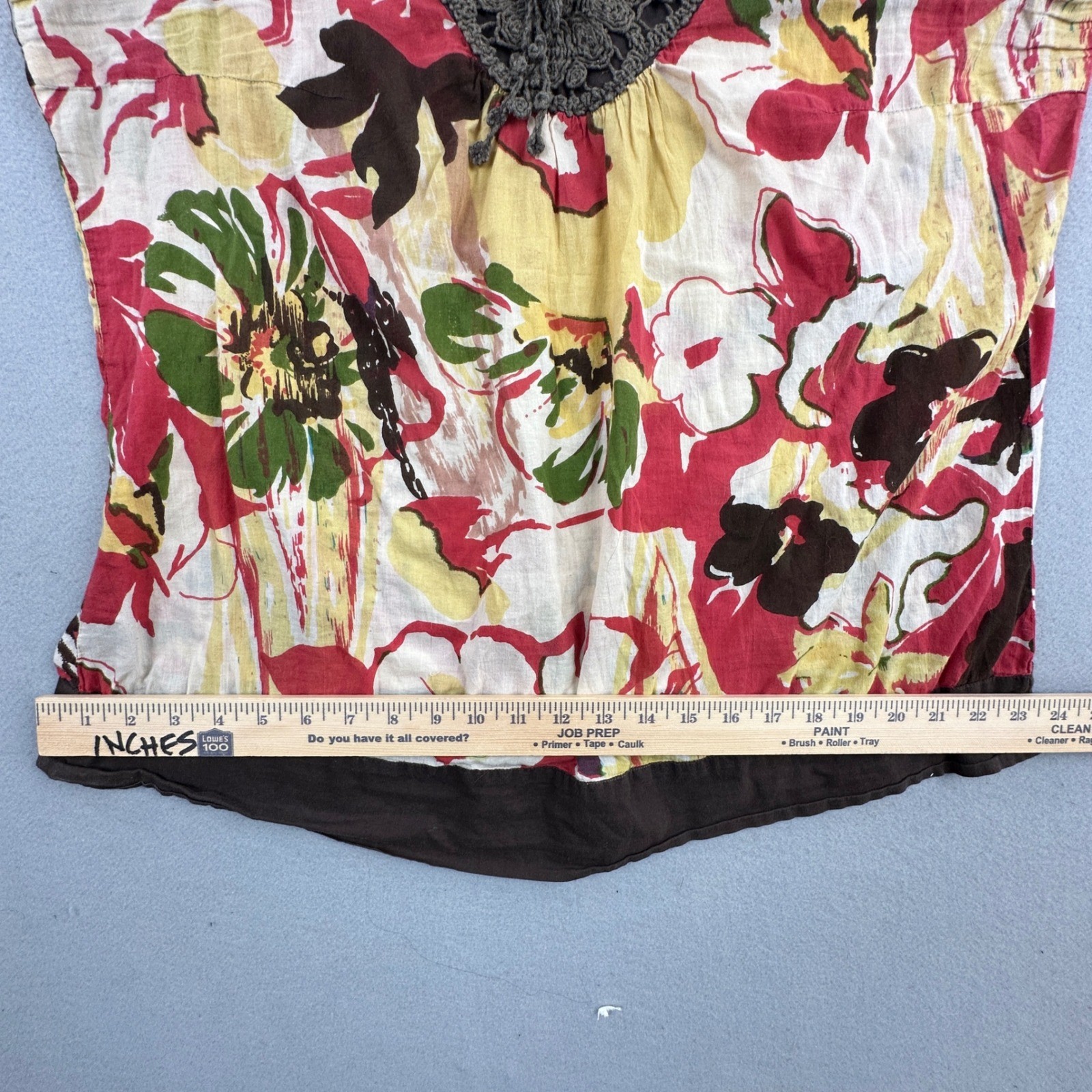 LA Blues Floral Crochet V-Neck Top Womens 14/16W Multicolor Cotton Boho Blouse