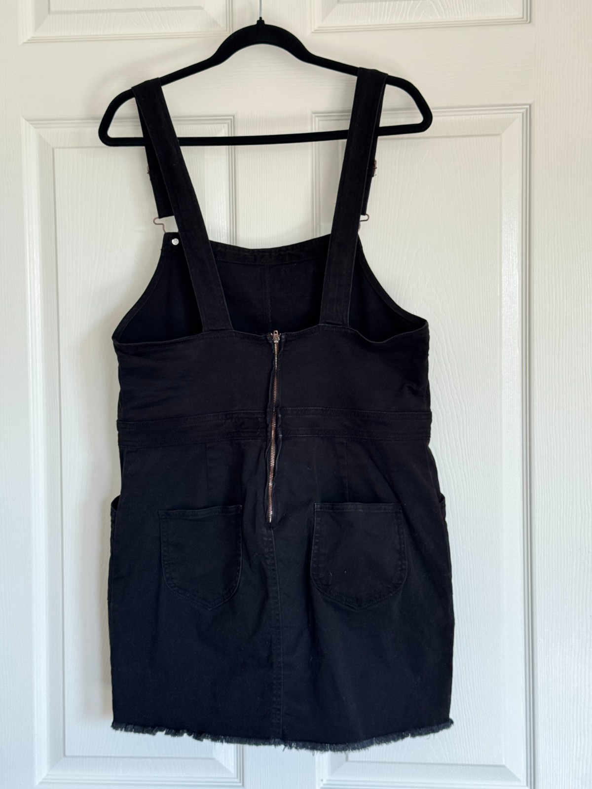 Dickies Black Denim Overall Dress Raw Hem Pinafore Jumper Size Large