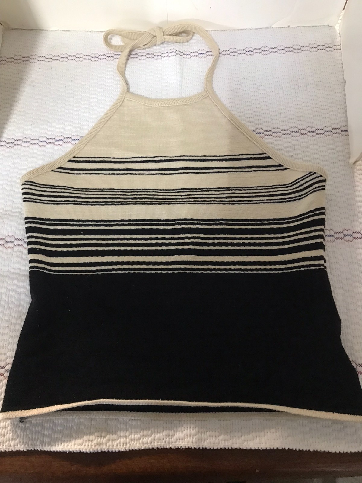 XOXO Womens Black & Tan Sriped Knit Halter Top Size Medium Y2K