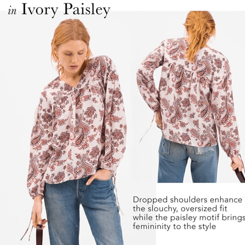 Bohemian blouse ivory Paisley in Crepe de chine XXS