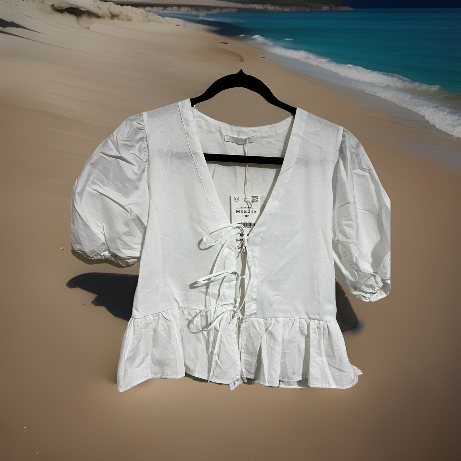 ZARA RIBBON TRIM TOP WHITE | 0858/453/250