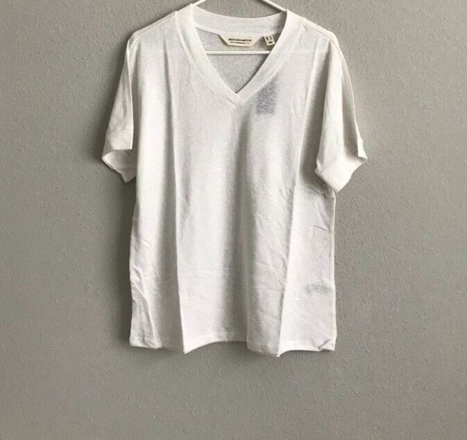 Isaac Mizrahi Bridgehampton Knit Linen Blend V-Neck – White (Sz S) a485814 –