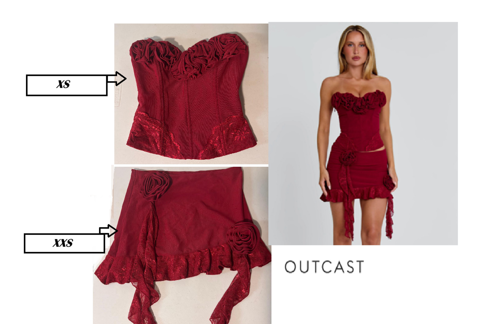 SET Top MAS Minifalda Rojo de Rosas Marca OUTCAST