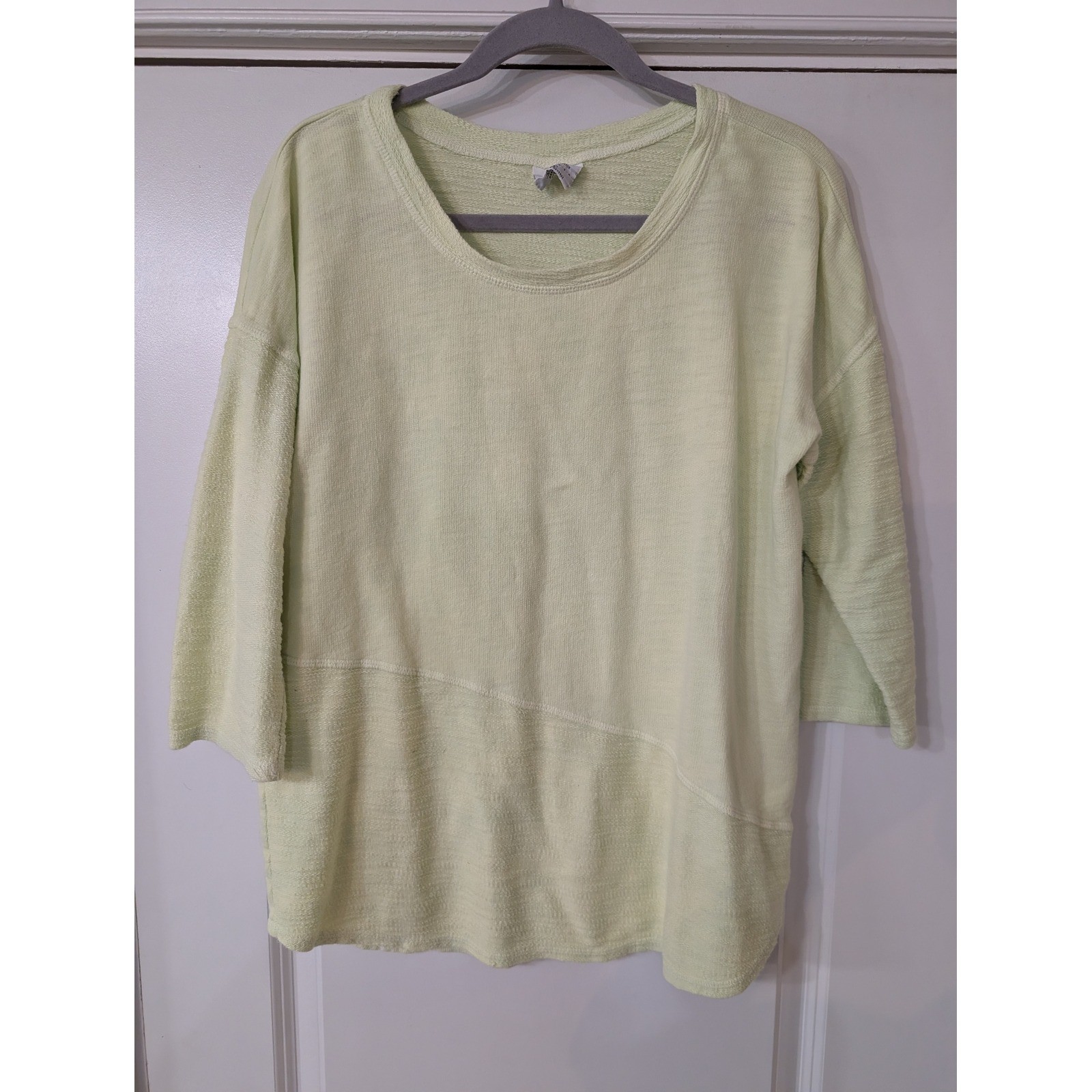 CMC Color Me Cotton Light Green Textured 100% Cotton 3/4 Sleeve Top Womens XL