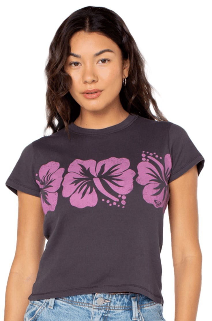 Roxy Flower Block 90’s Women’s T-Shirt – Phantom Flower Block – New