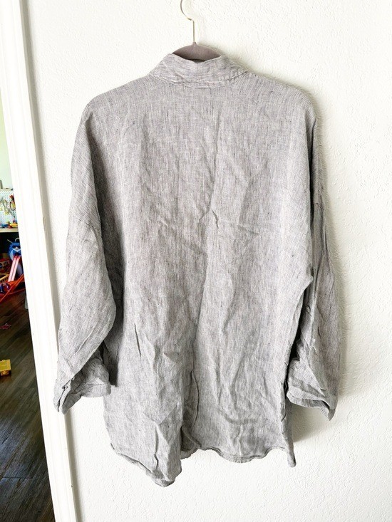Chico’s Top Women’s XL 3 100% Linen Striped Tunic Lagenlook Coastal Minimalist