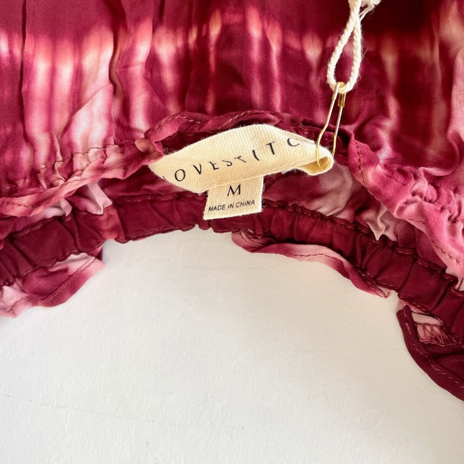 NWT Lovestitch Rioja Off Shoulder Blouse Womens M Burgundy Hippie Tie Dye Top