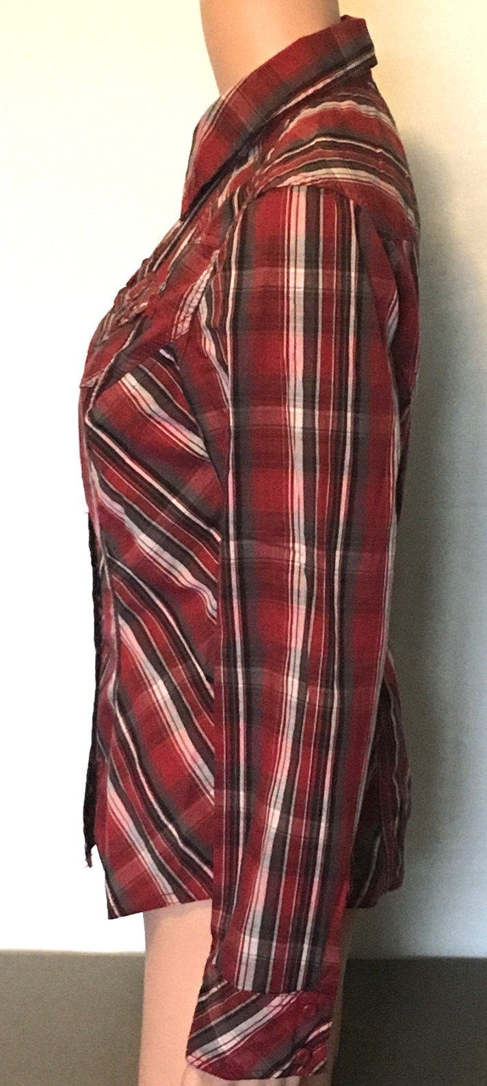 Cecil Blouse Womens S Red Gray Plaid Long Sleeve Button Up Western Shirt Top