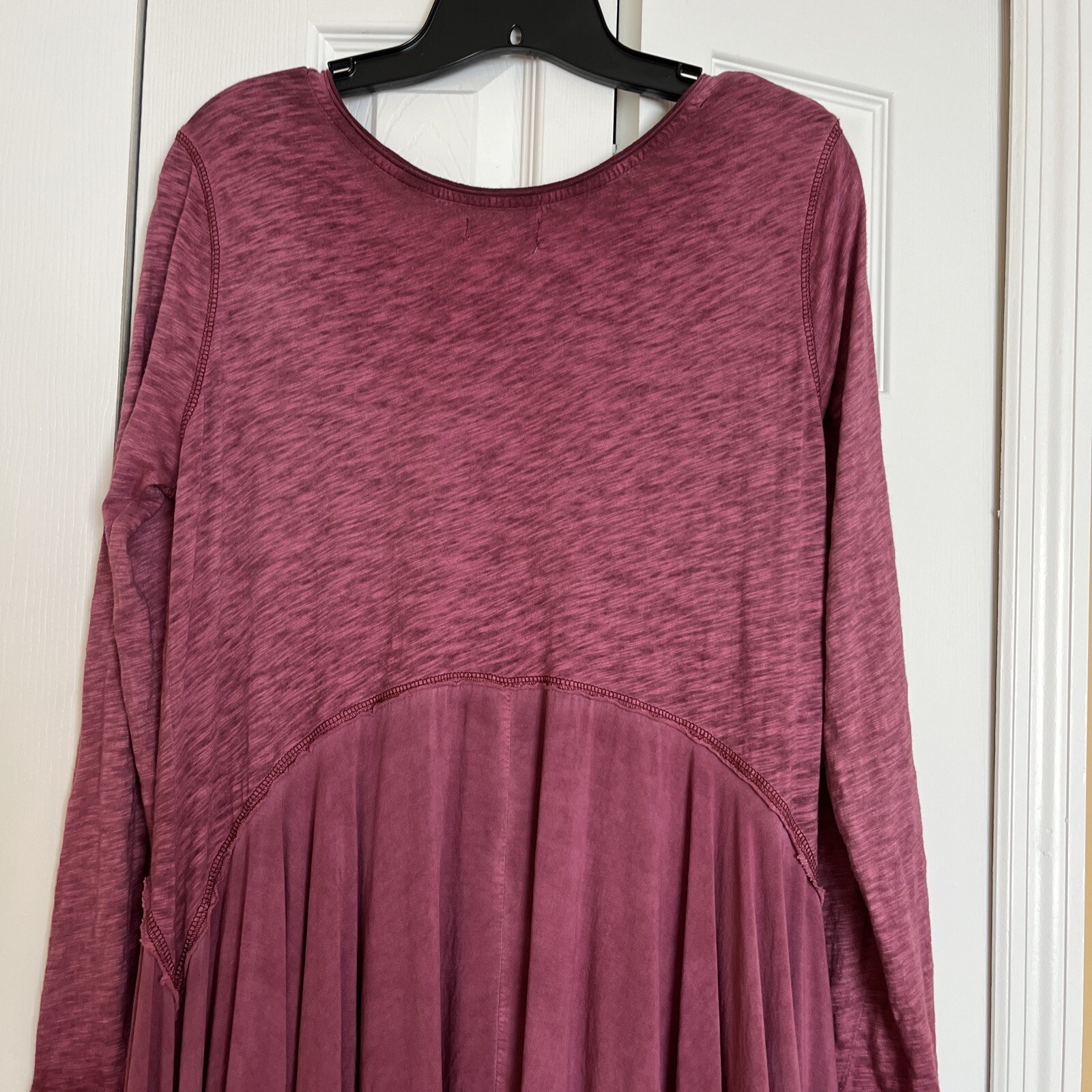 Women~J. Bee~Purple~100%Cotton~Mixed Media Drop Waist Scarf Hem Knit Tunic Top M