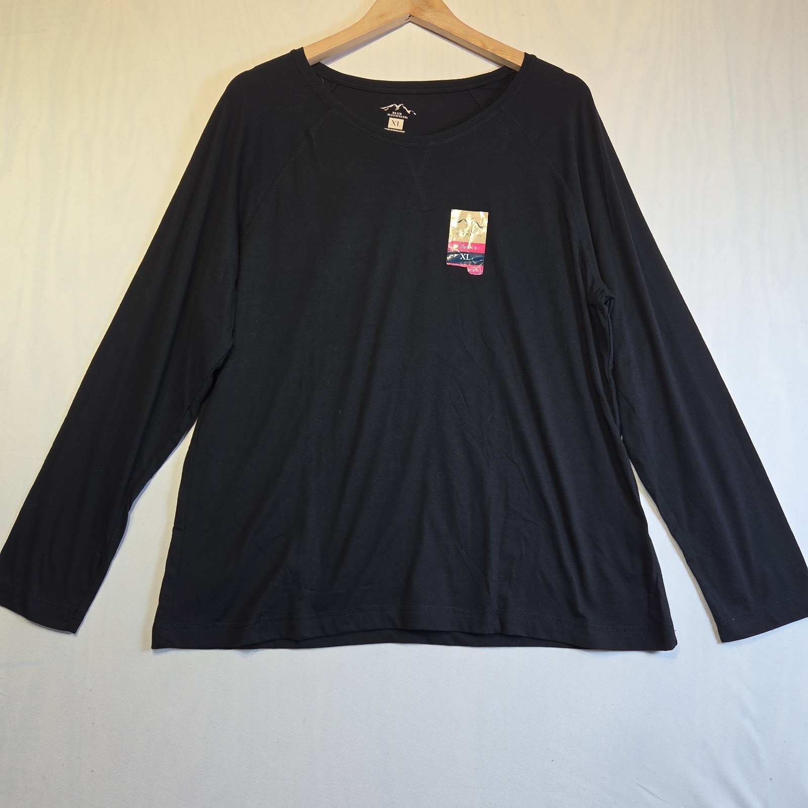 Blue Mountain Women’s XL Black Long Sleeve Crew Neck Raglan Knit Top Casual