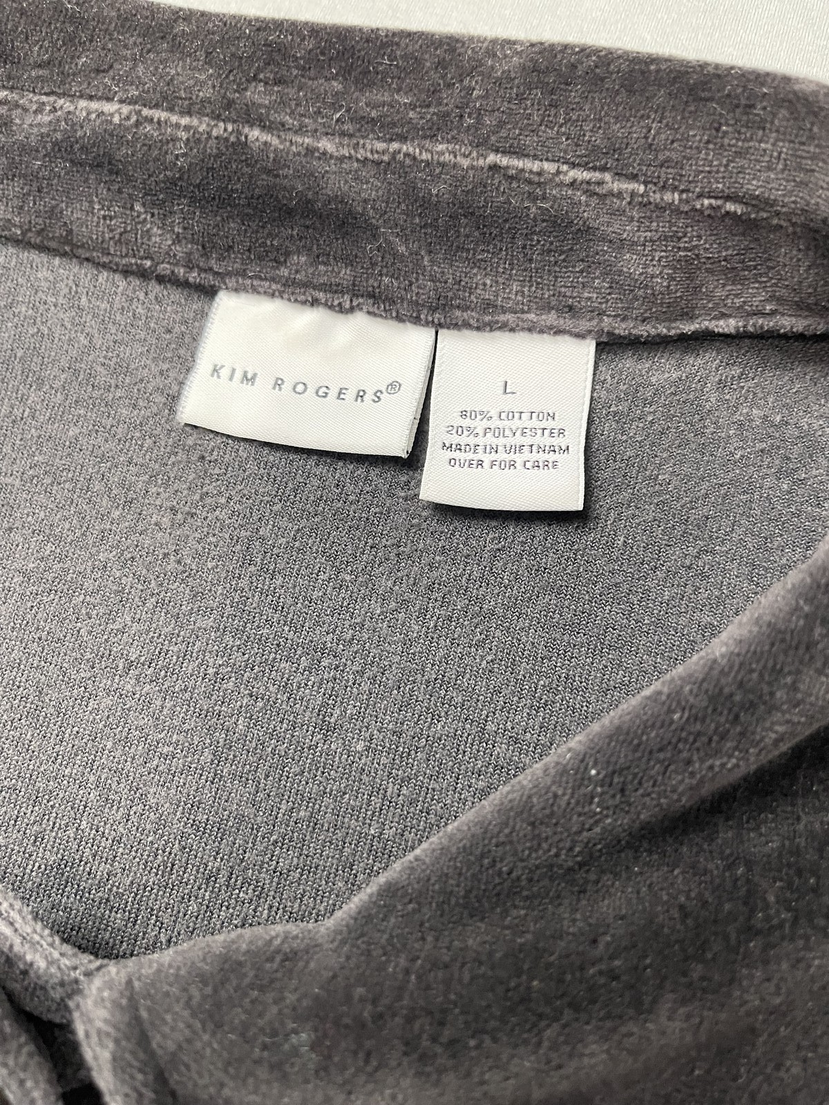 Kim Rogers Women Shirt Large Dark Gray Velour Button Front Collared Twee Cottage