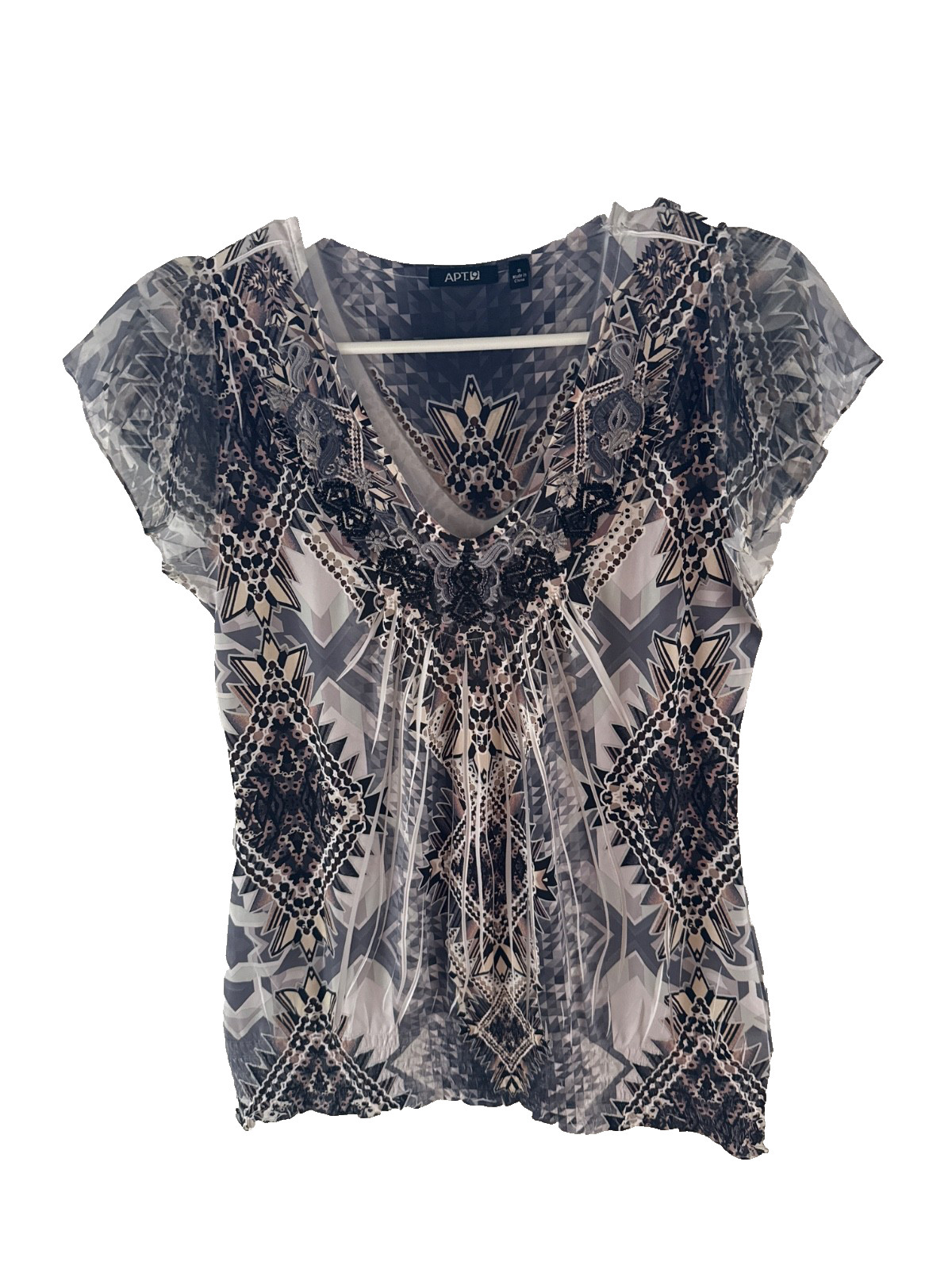 APT9 Womens Black, Brown and White Patterned Short Sleeve Top Size Small