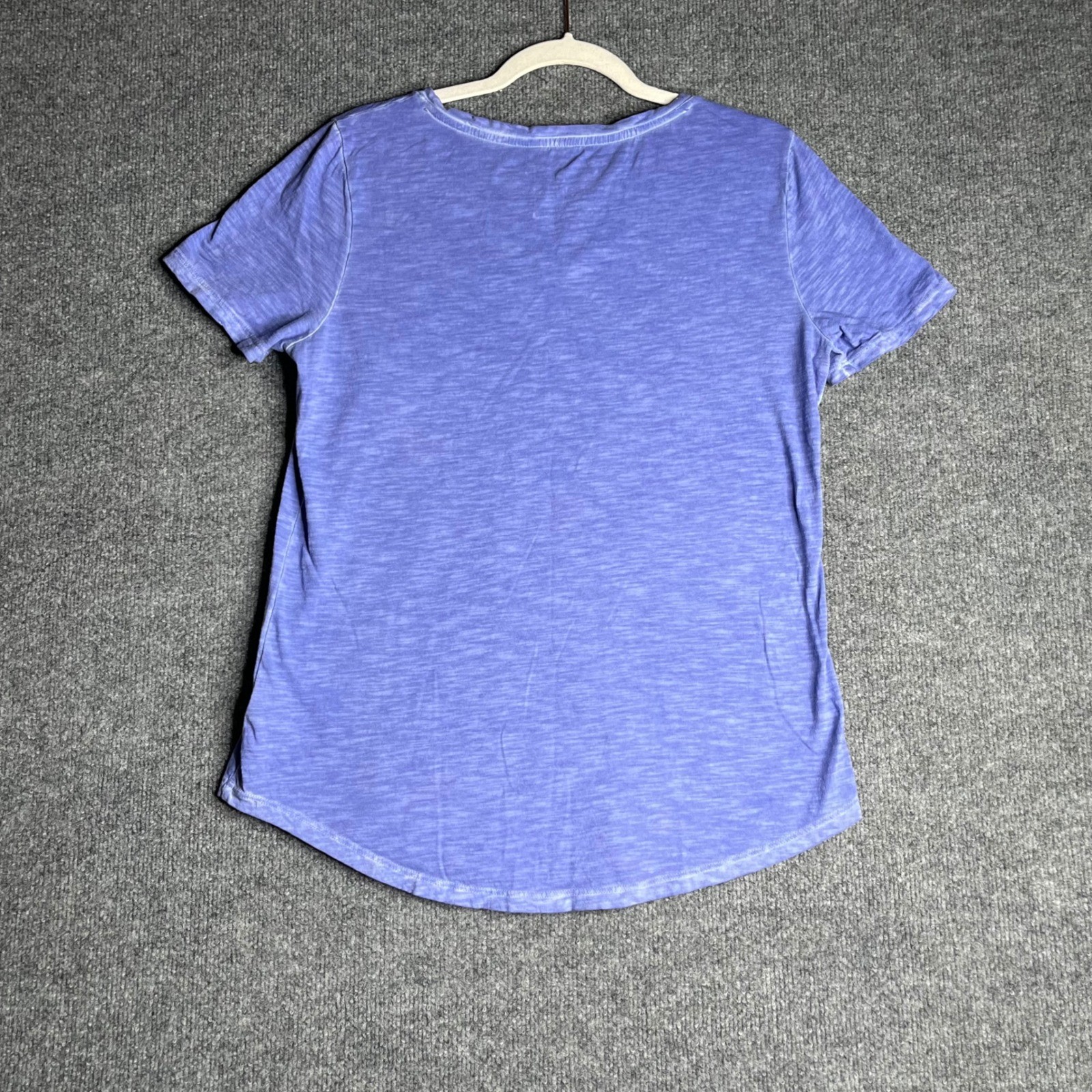 Peruvian Connection Blue Pima Cotton Slub V-Neck T-Shirt Curved Hem Large