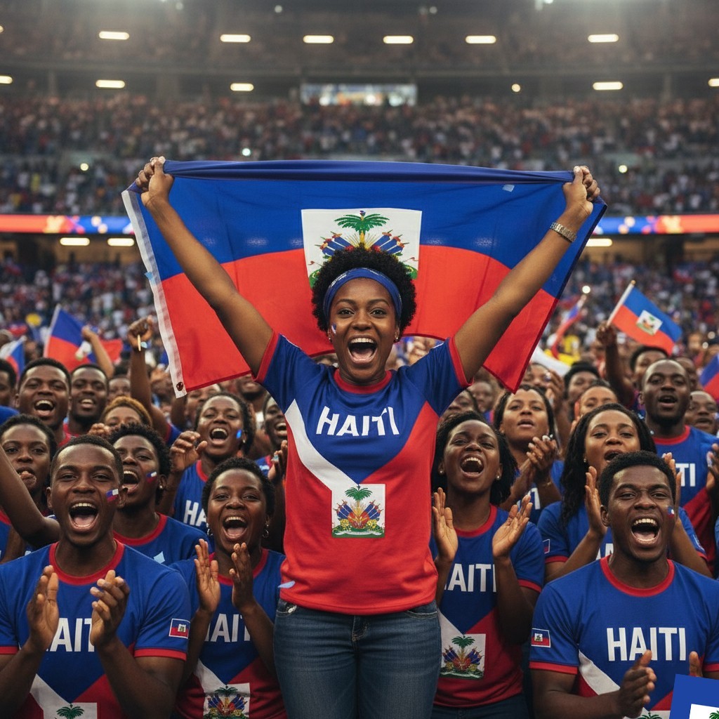 Haiti Soccer Fan Set Women’s T-Shirt & Premium Flag FIFA World Cup 2026 XS – 4X