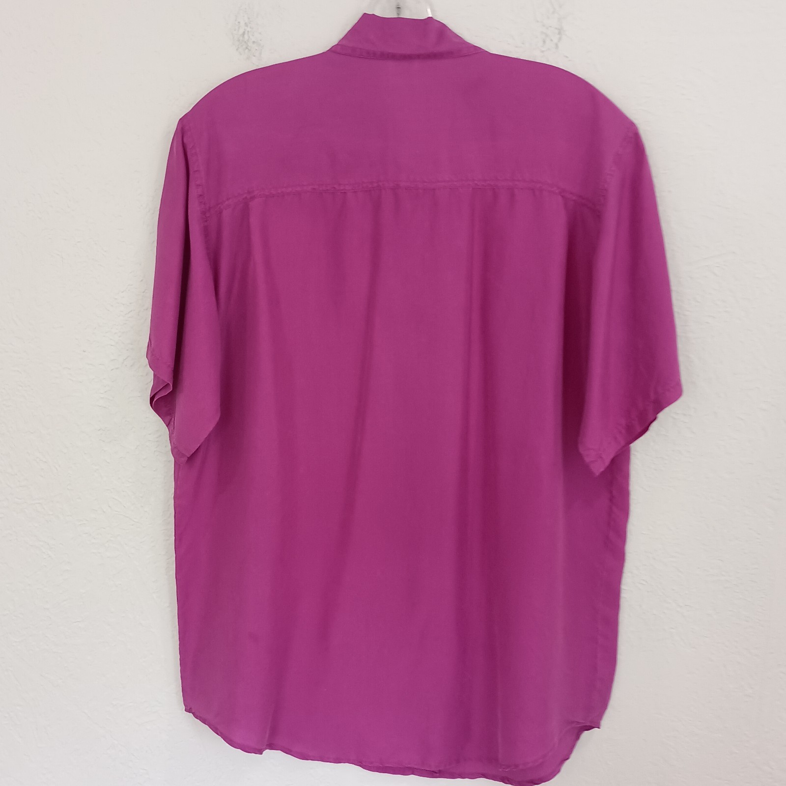 Silk Mist Short Sleeve Fuscia Silk Blouse, Size S