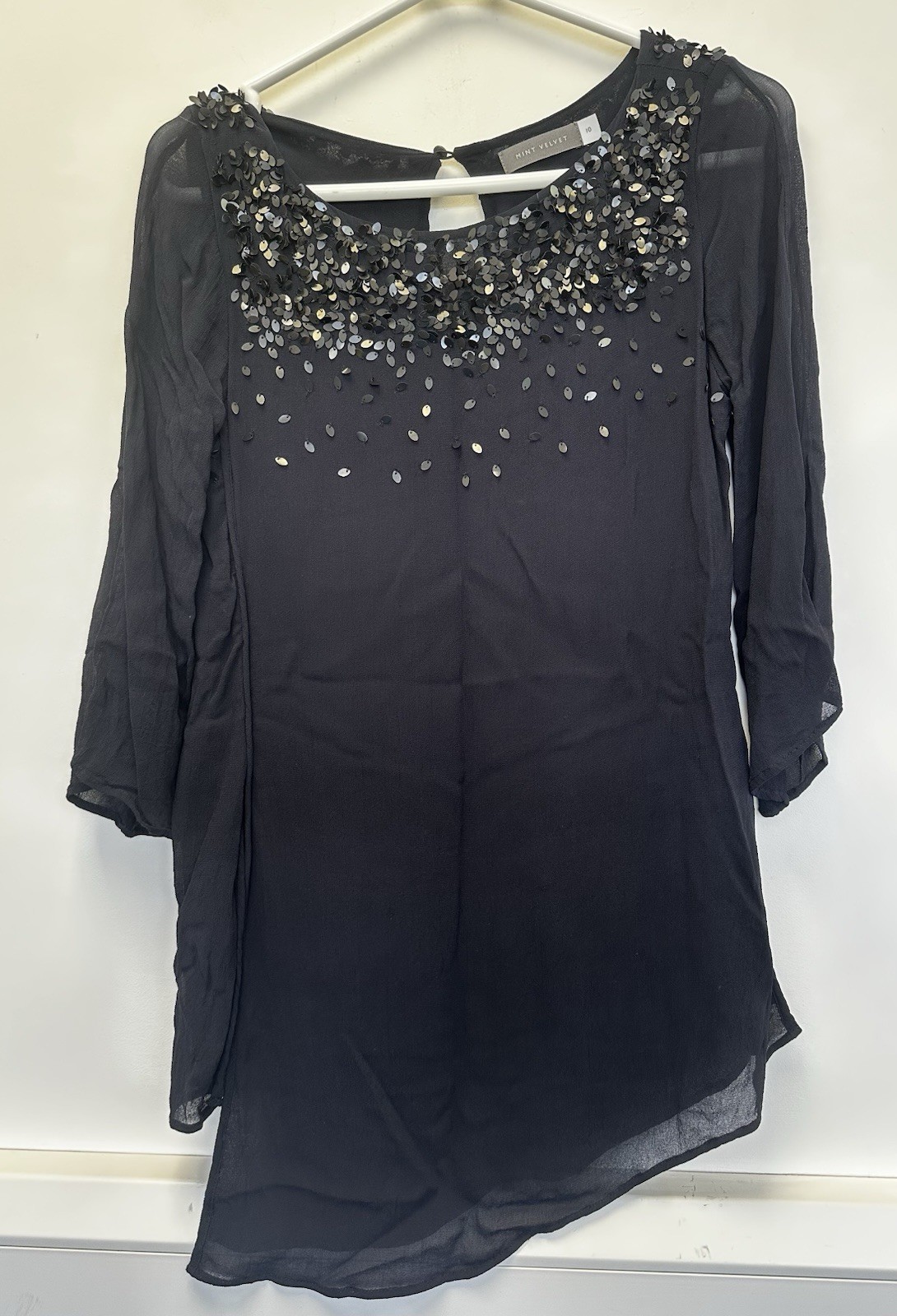 Mint Velvet Navy Sequin Embellished Top Size 10 Evening Occasion Asymmetric