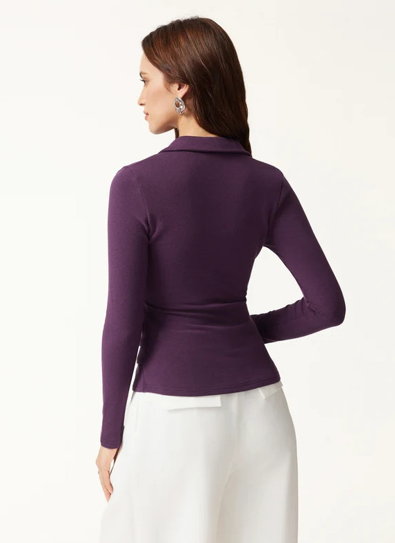 OGL Collared Surplice Top, Deep Fig