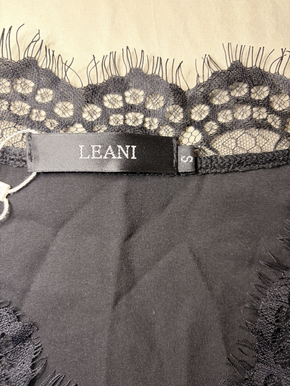 LEANI Womens Blouse Small Black Lace V Neck Cap Sleeve Top NWT