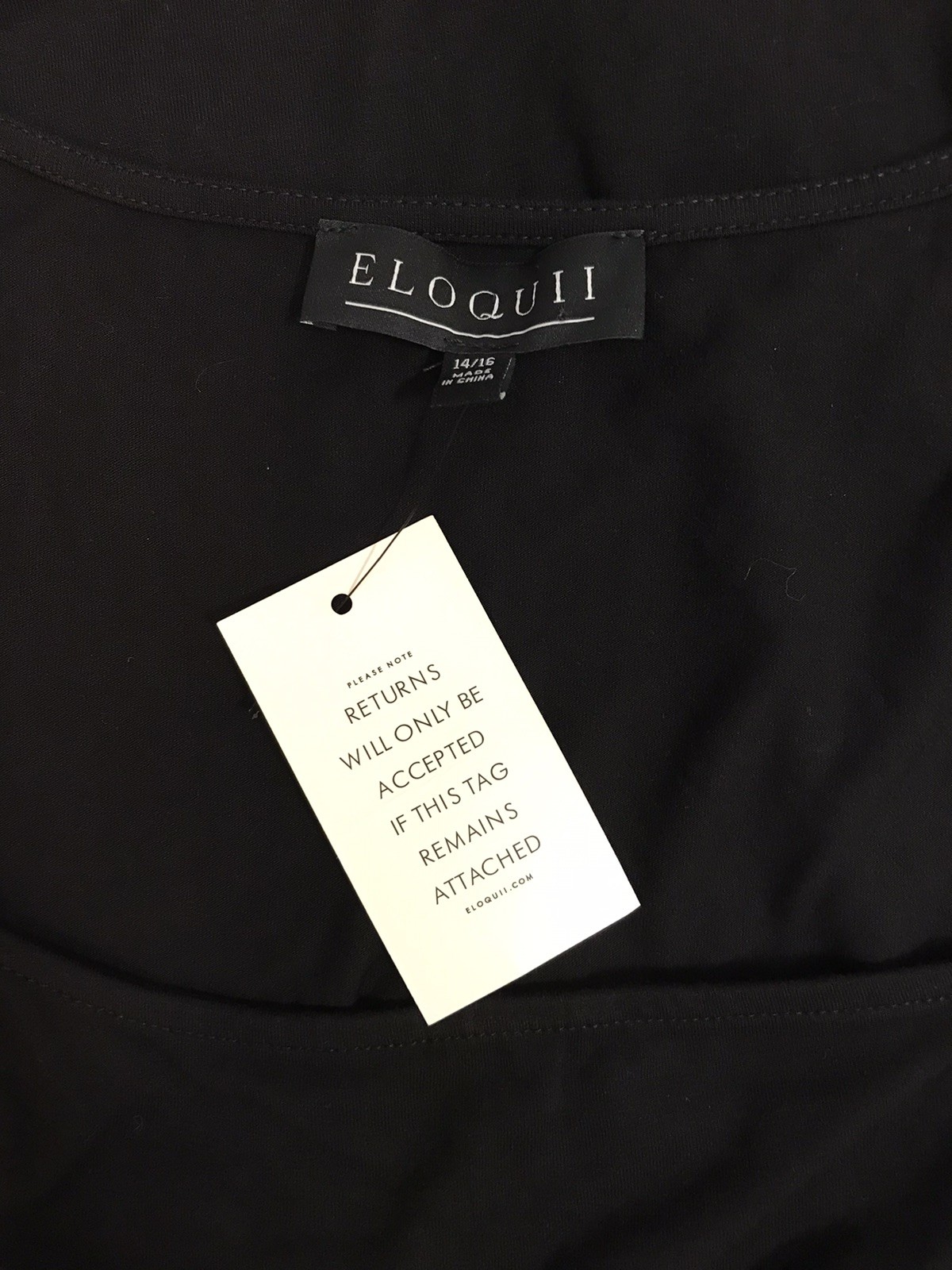 ELOQUII 14/16 or L Top Stretch Black NWT Long Sheer Sleeves Blouse Square Neck