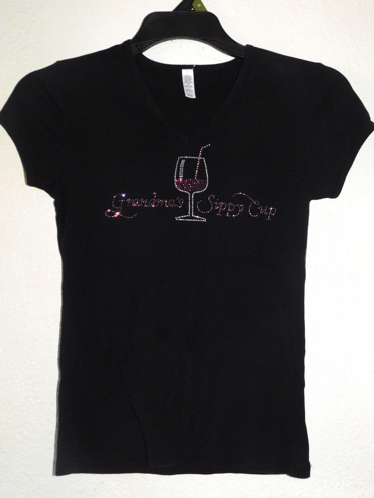 Womens Small Black T-Shirt Grandmas Sippy Cup w/ Wine Glass
