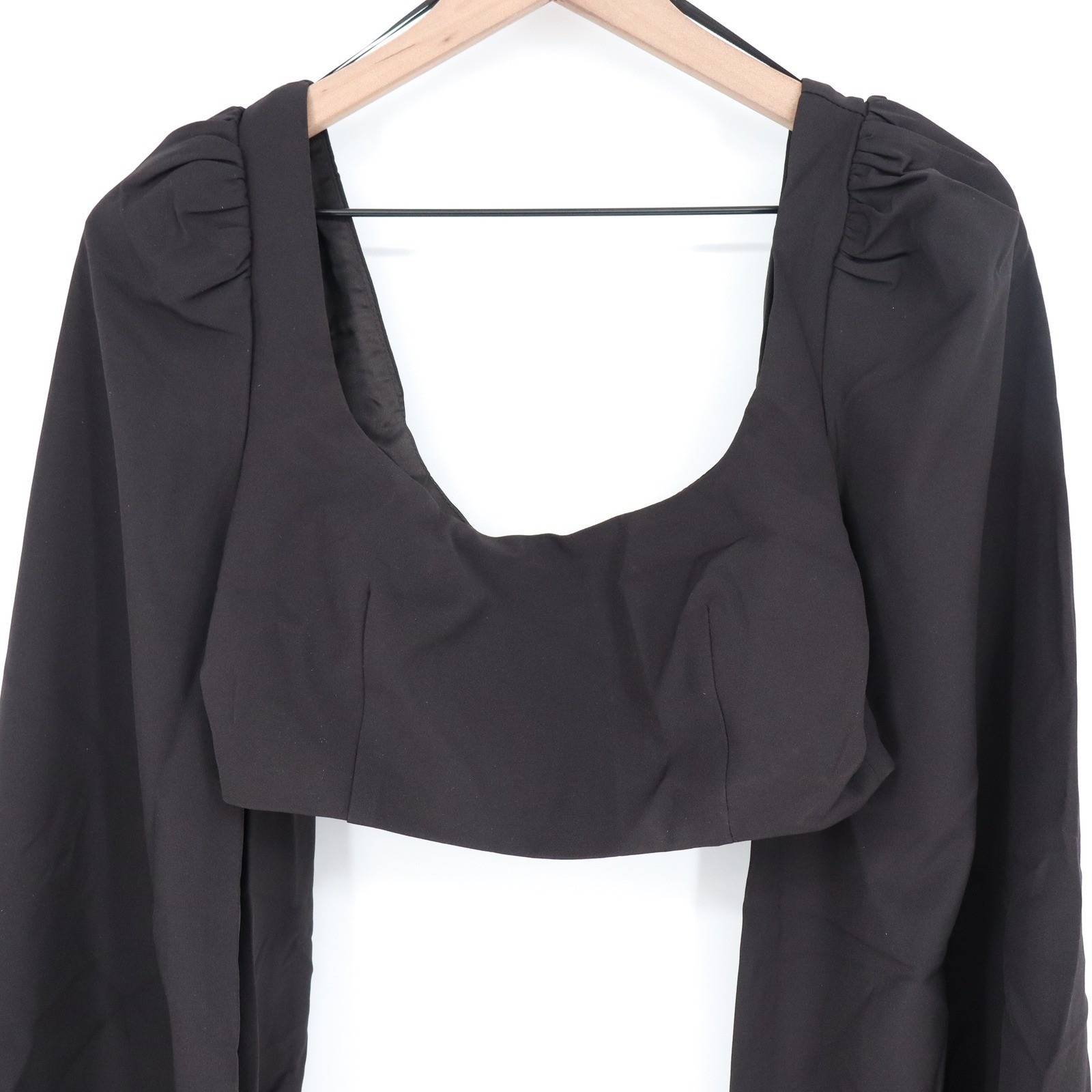 Naked Wardrobe The Statement Black Puff Lantern Sleeve Crop Top NWSP20-T19 Small